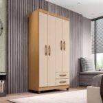 Guarda Roupa 4 Portas Modena c/Pés Carvalho Americano/Off White