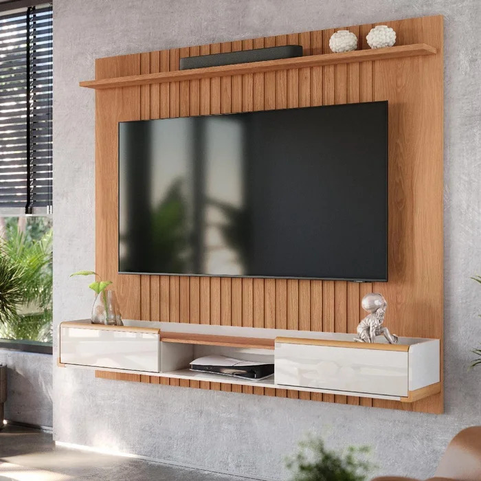 15354728581-painel-bancada-altas-lukeliam-jequetiba.jpeg Painel Atlas + Bancada Atlas 1,83 p/TV 70" Jequitiba/Off White - Imagem 1