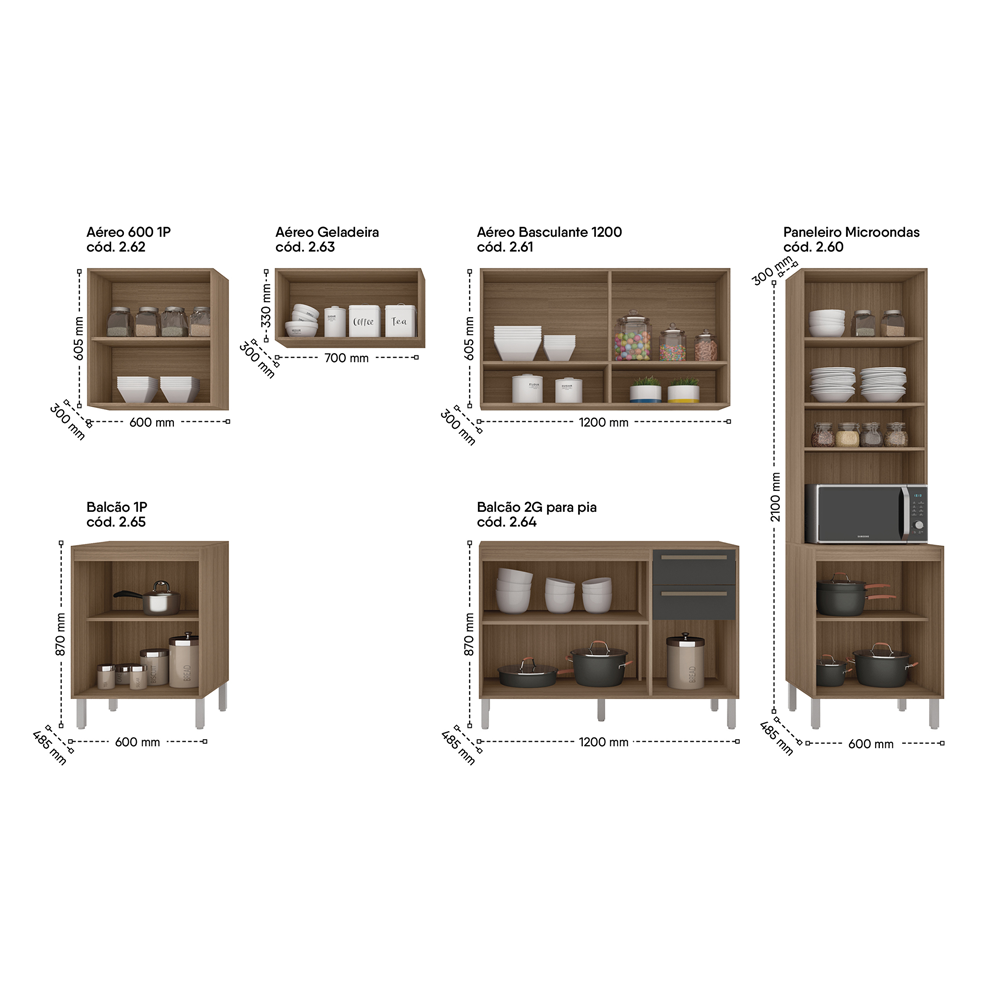 15128503603-cozinha-innovabling-4.png Compo 01- Cozinha modulada Esmeralda 6 Peças Mel/Cinza (2.70/2.71/2.72/2.73/2.74/2.75) - Imagem 1
