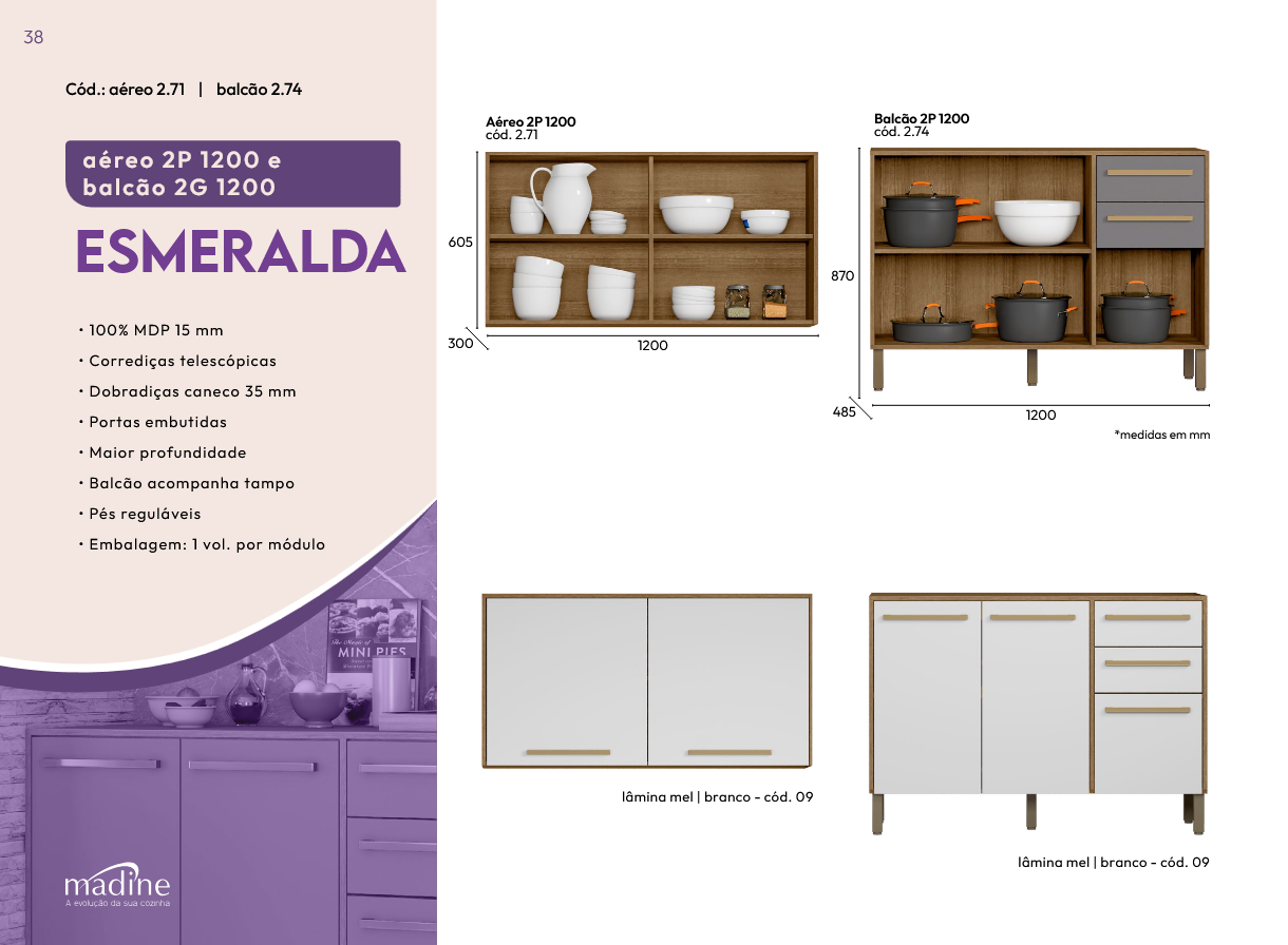 15346347569-balcao-1200-mais-aereo-1200-esmeralda-branco-madine-2.png Balcão 2 Gav/ 3 Pts 1200 Esmeralda Mel/Branco - Imagem 1