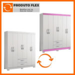 Guarda Roupa 6 Portas 2 Gav. Ref.1496 c/Pés Branco/Flex