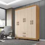 Guarda Roupa 6 Portas 2 Gav. Ref.1496 c/Pés Carvalho/Off White