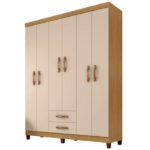 Guarda Roupa 6 Portas 2 Gav. Ref.1496 c/Pés Carvalho/Off White - Imagem 2