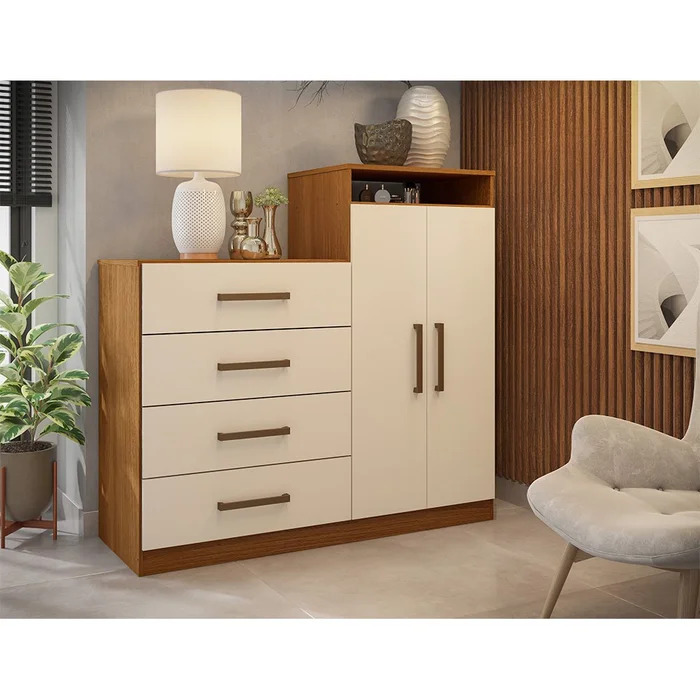 15376473237-comoda-demobile-aurea.jpeg Cômoda 2 P 4 Gav Áurea c/Pés Amêndola/Off - Imagem 1