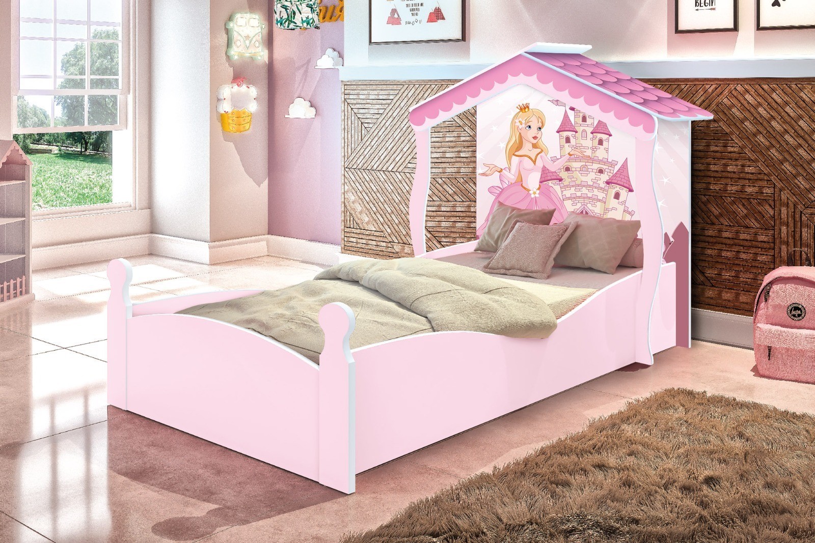 15394345693-cama-casa-infantil-princesa-rosa-jea.jpg Cama Casa Infantil Princesa Rosa - Imagem 1